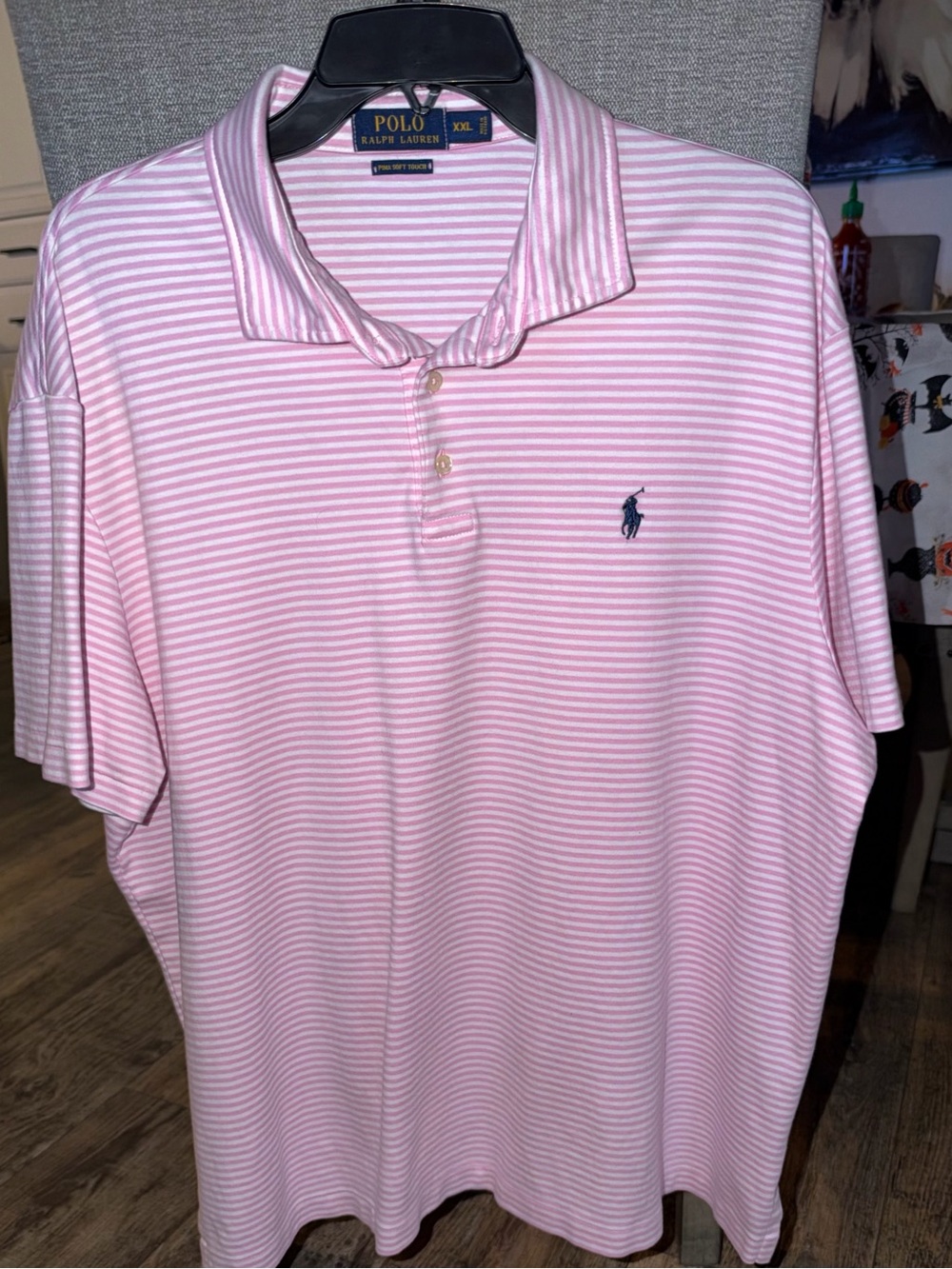 Polo Ralph Lauren Striped Short Sleeve Polo Shirt Mens CXL Pink White Cotton